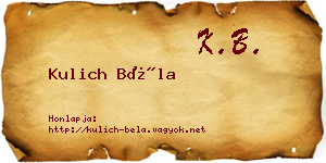Kulich Béla névjegykártya